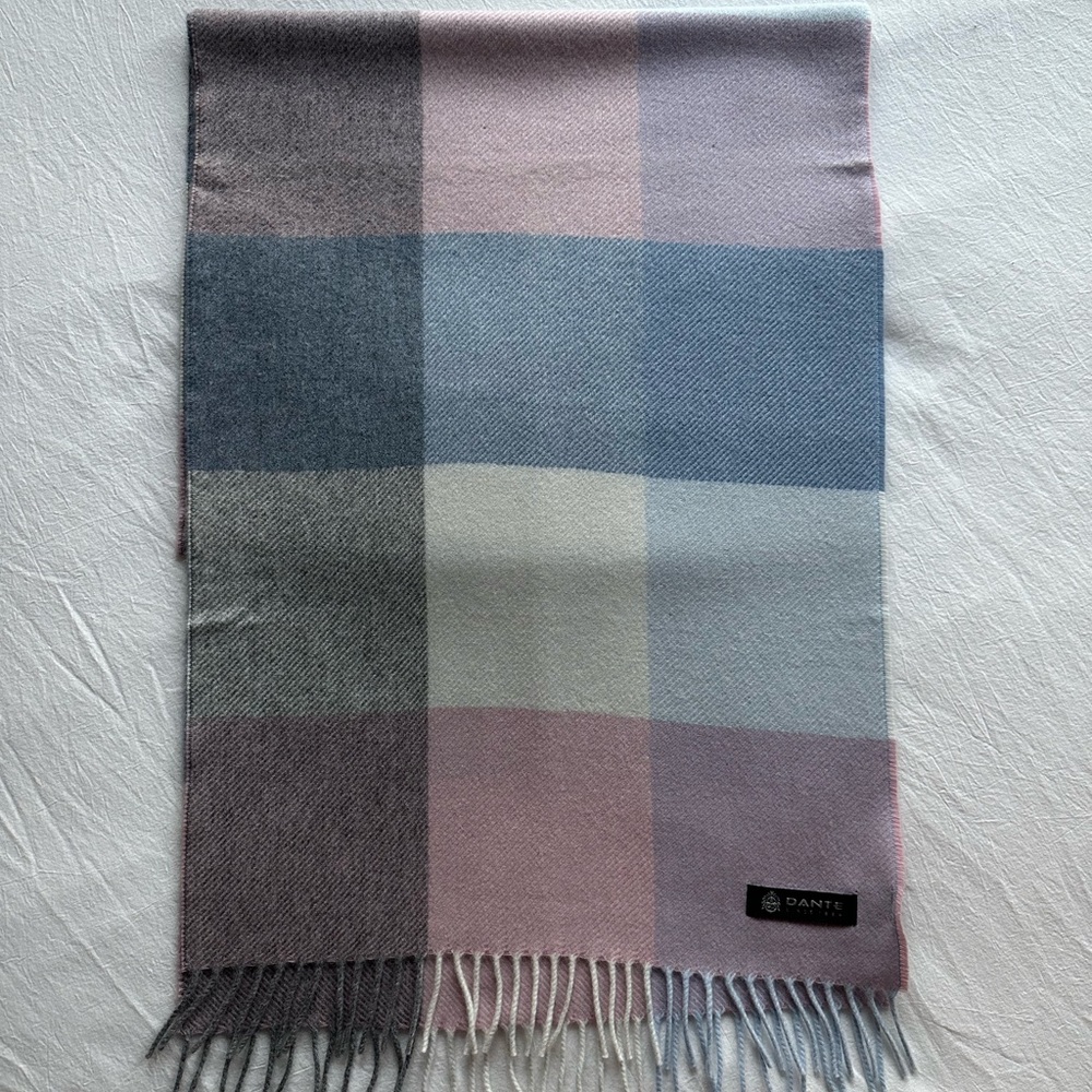 GERMANY-VINTAGE DANTE
SINCE 1884 PLAID MULTI COLOR WOOL LONG FRINGE SCARF